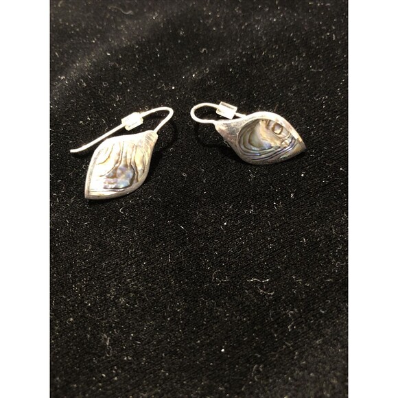 Sterling Silver Earrings .925  pear shape -abalone shell- french wire - Picture 3 of 5